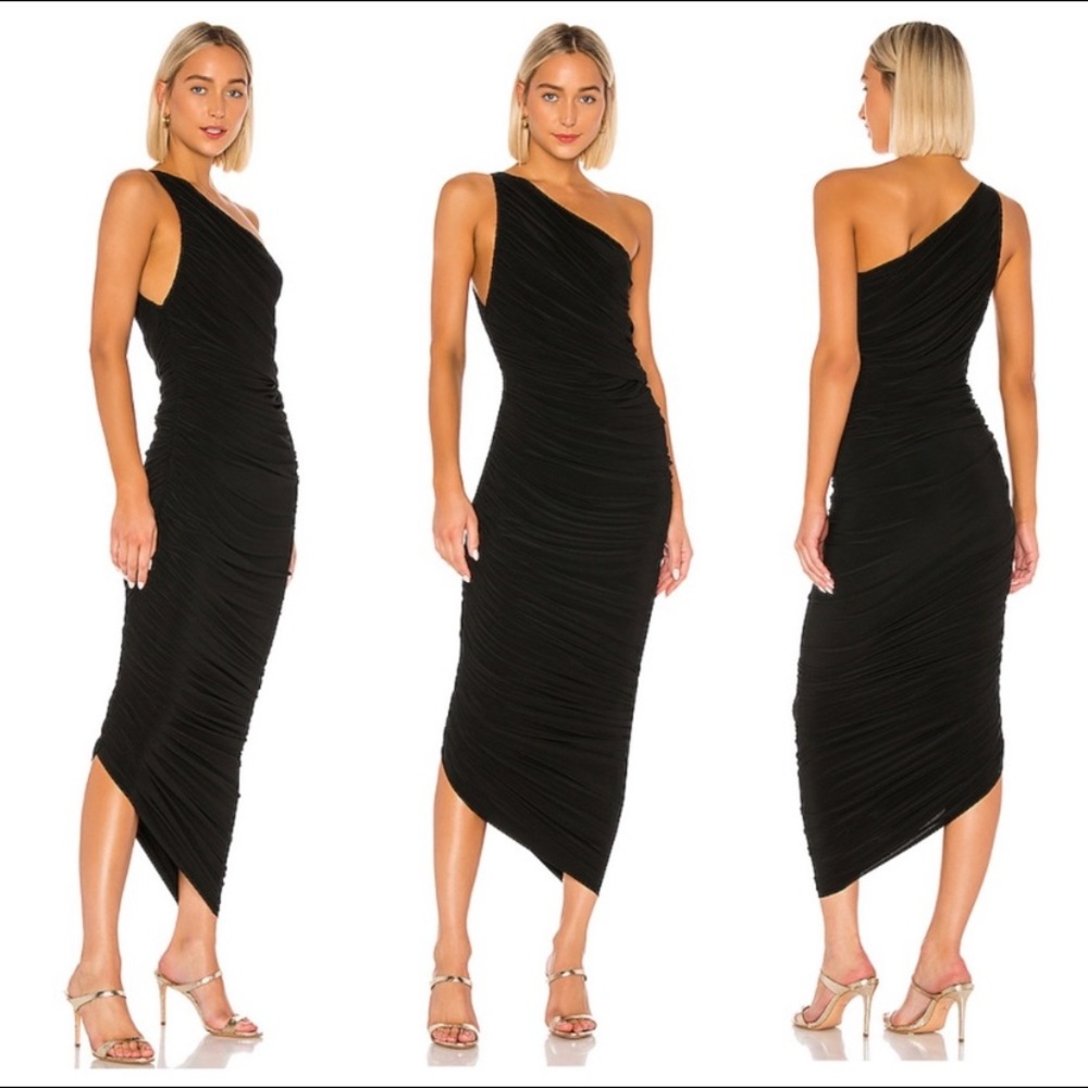 Norma Kamali Diana Gown Black One Shoulder Ruched Size Medium- Never worn-